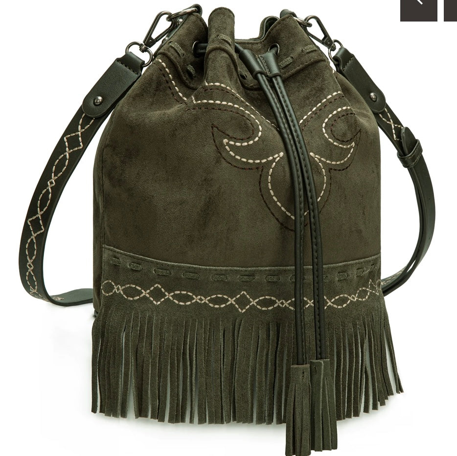 boot stitch fringe crossbody