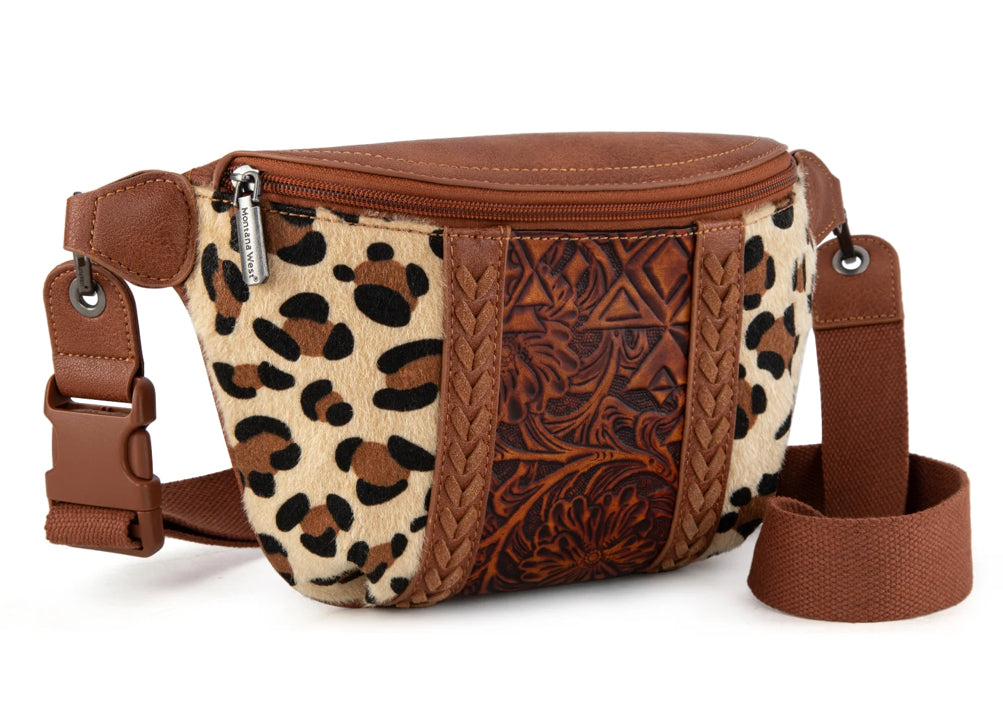 leopard + tooled fanny pack