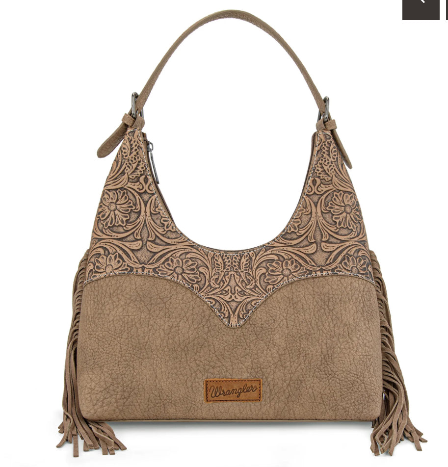 fringe floral tooled wrangler hobo bag