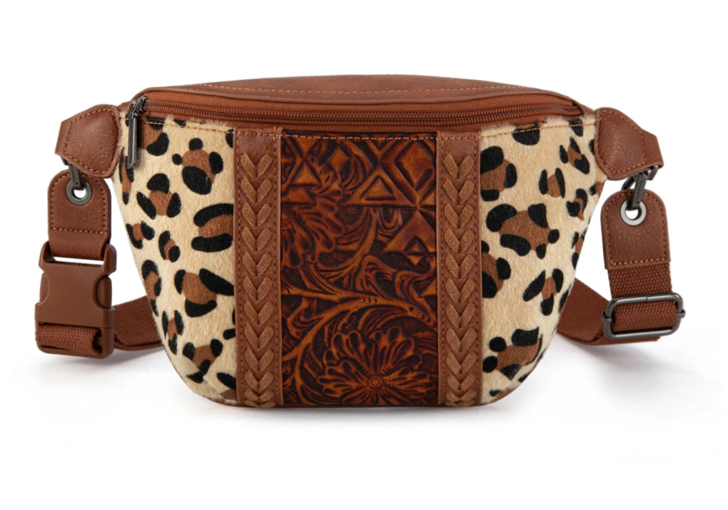 leopard + tooled fanny pack