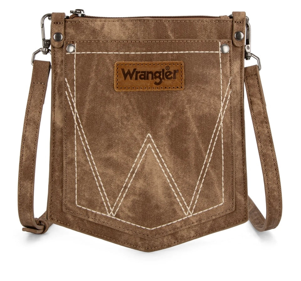 denim pocket brown wrangler crossbody