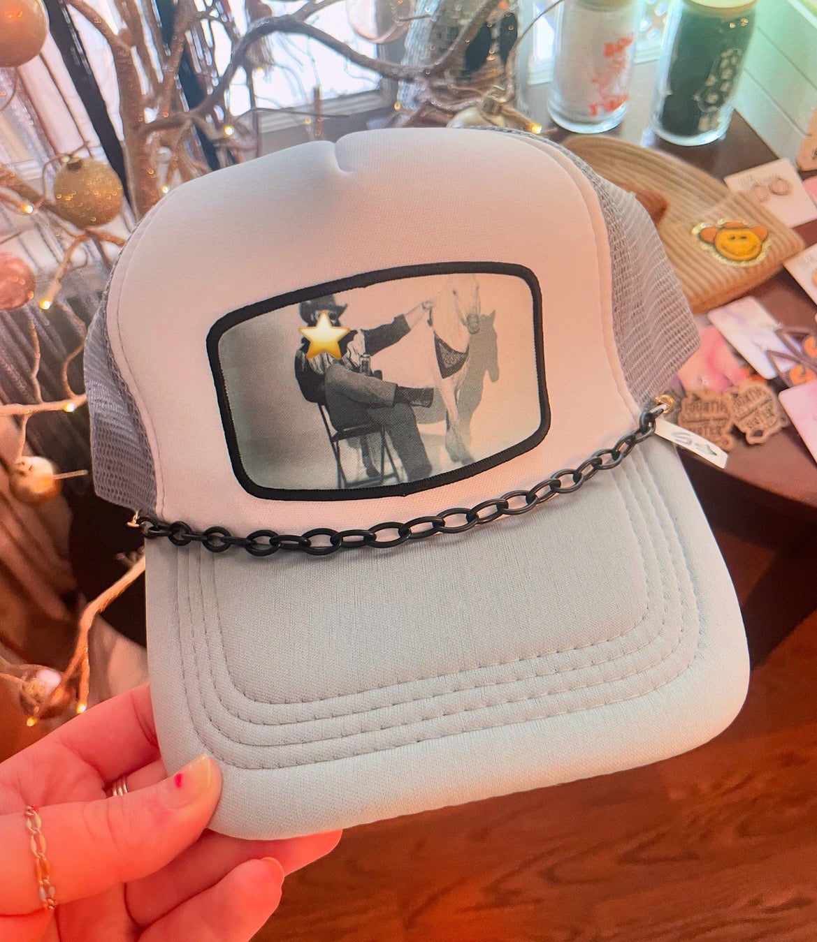 trucker hat with chain