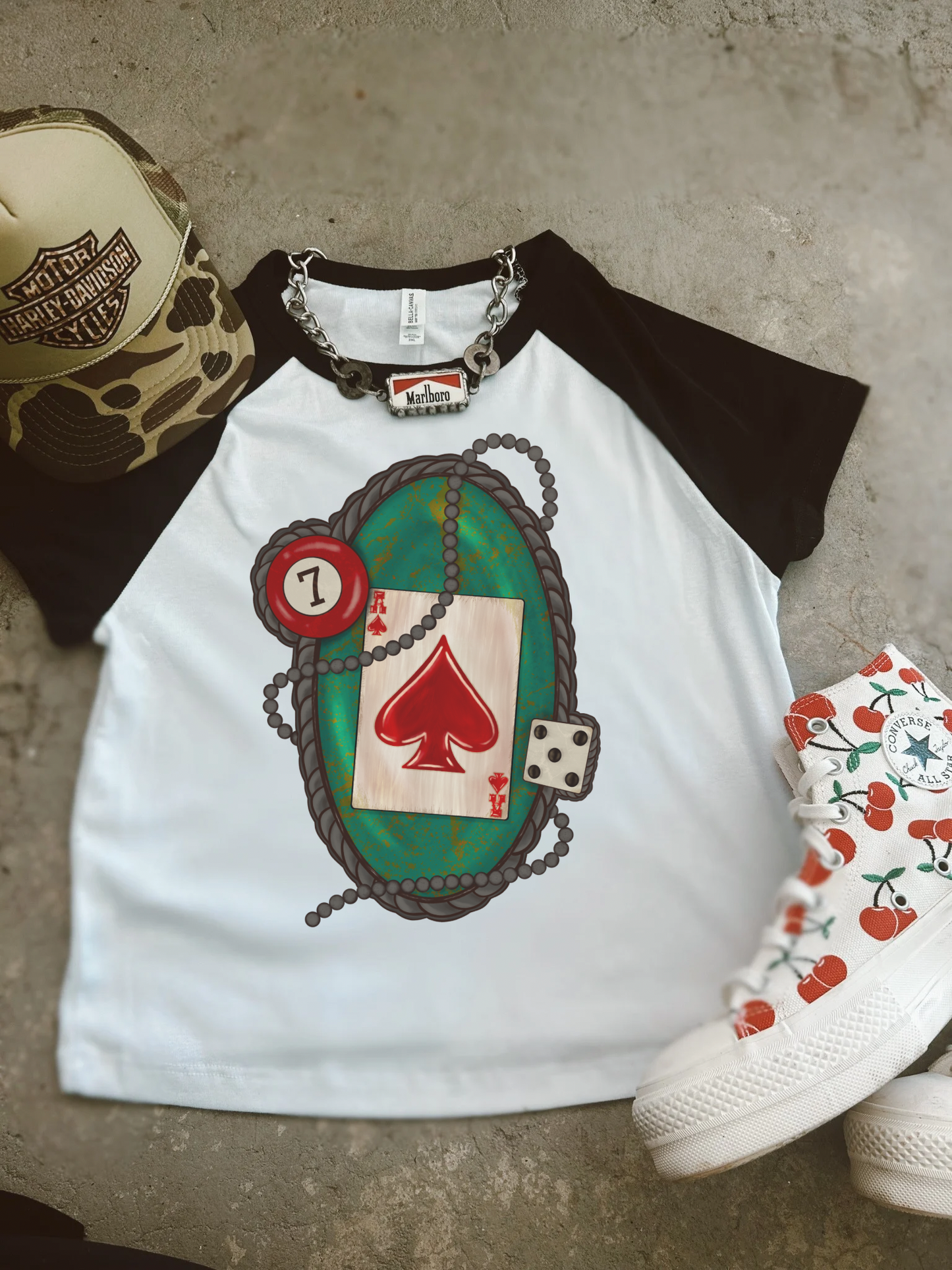 Turquoise Stone Raglan cropped baby tee