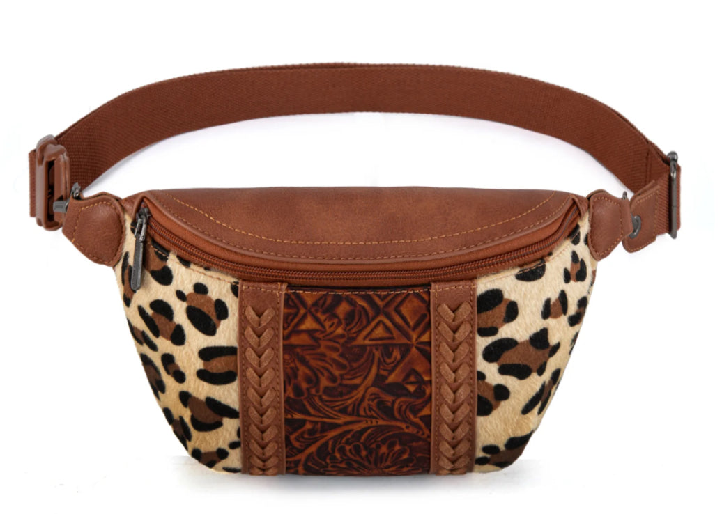 leopard + tooled fanny pack
