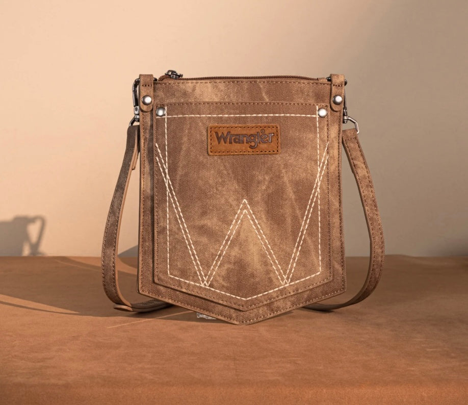 denim pocket brown wrangler crossbody