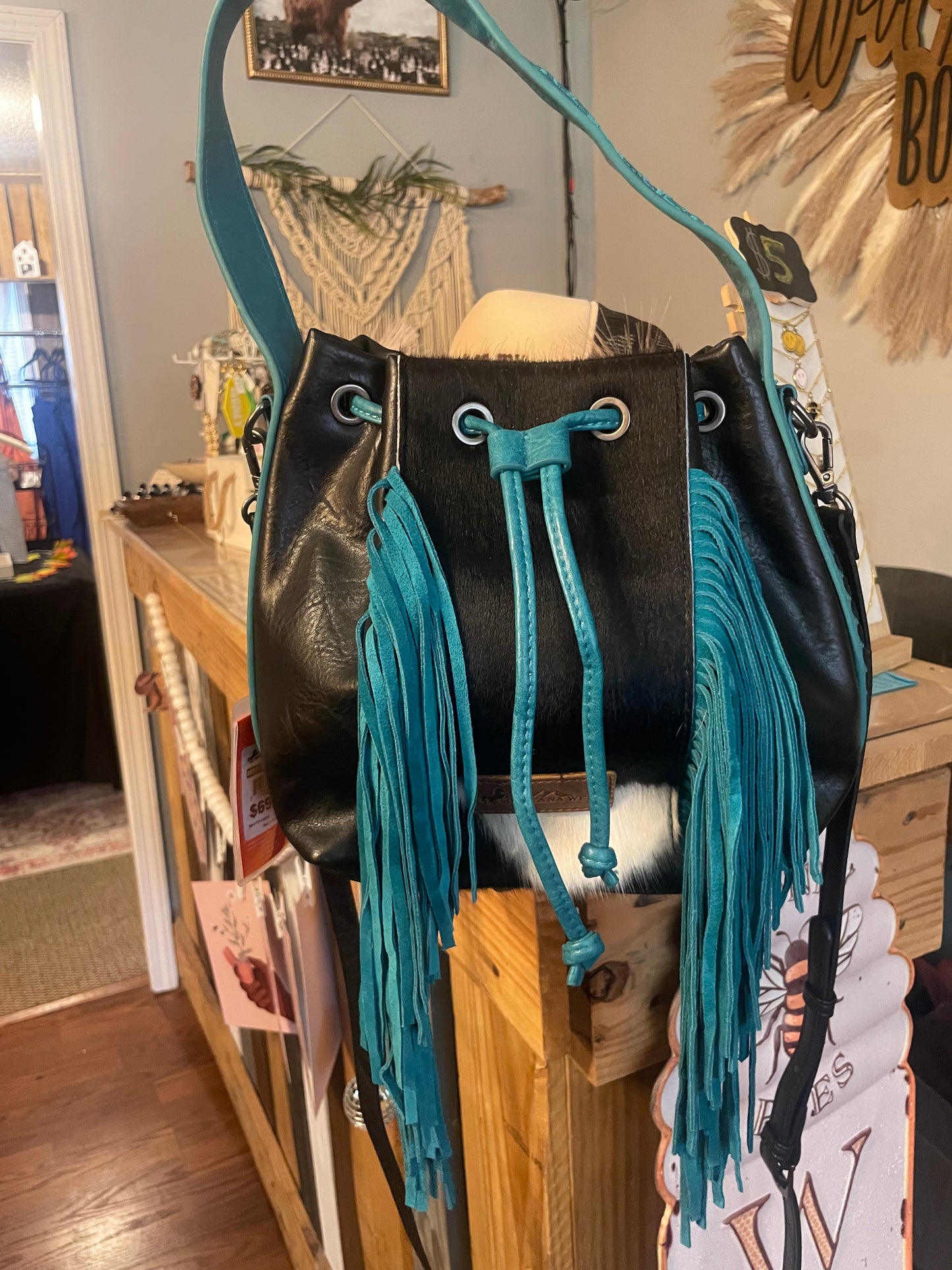 Cowhide Drawstring Crossbody