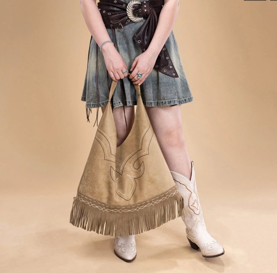 boot stitch khaki hobo bag