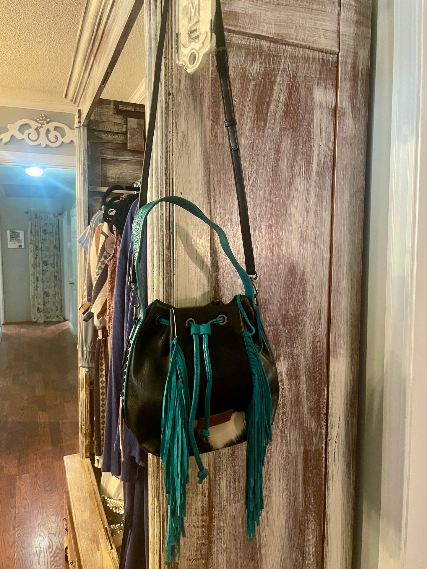 Cowhide Drawstring Crossbody
