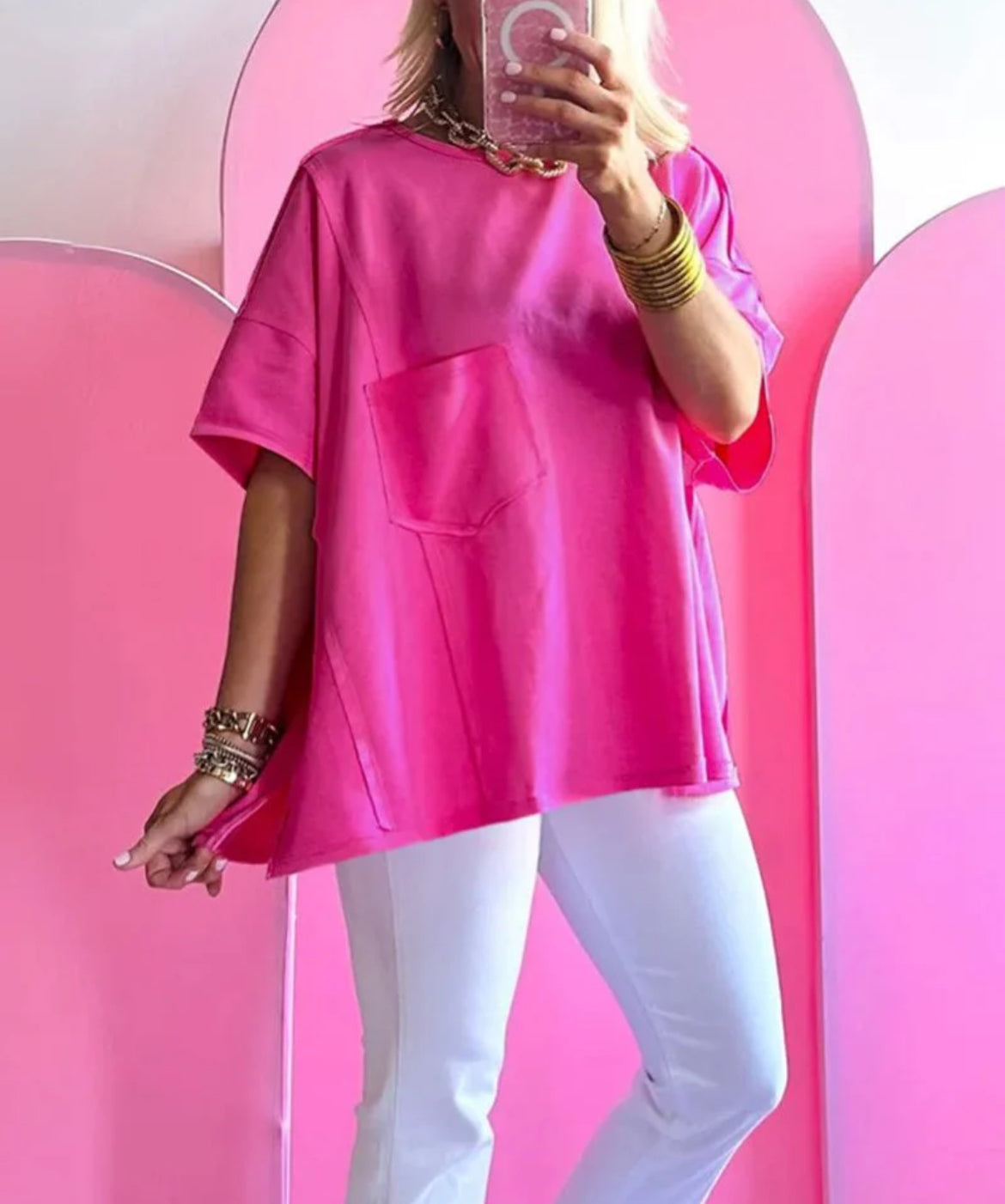 pink oversized pocket tee