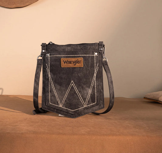 denim pocket black wrangler crossbody