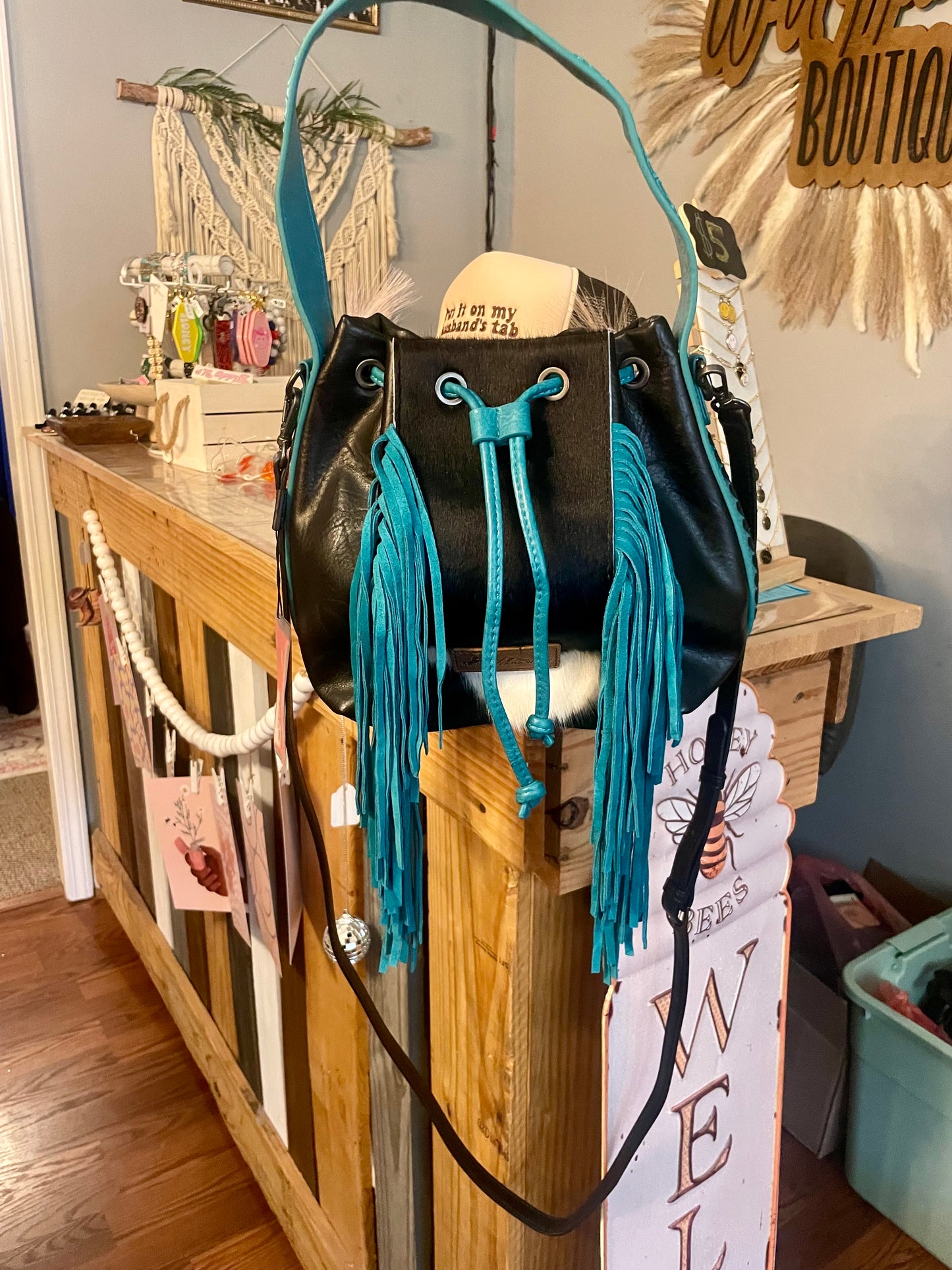 Cowhide Drawstring Crossbody
