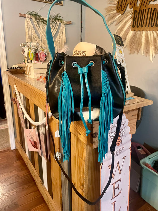 Cowhide Drawstring Crossbody