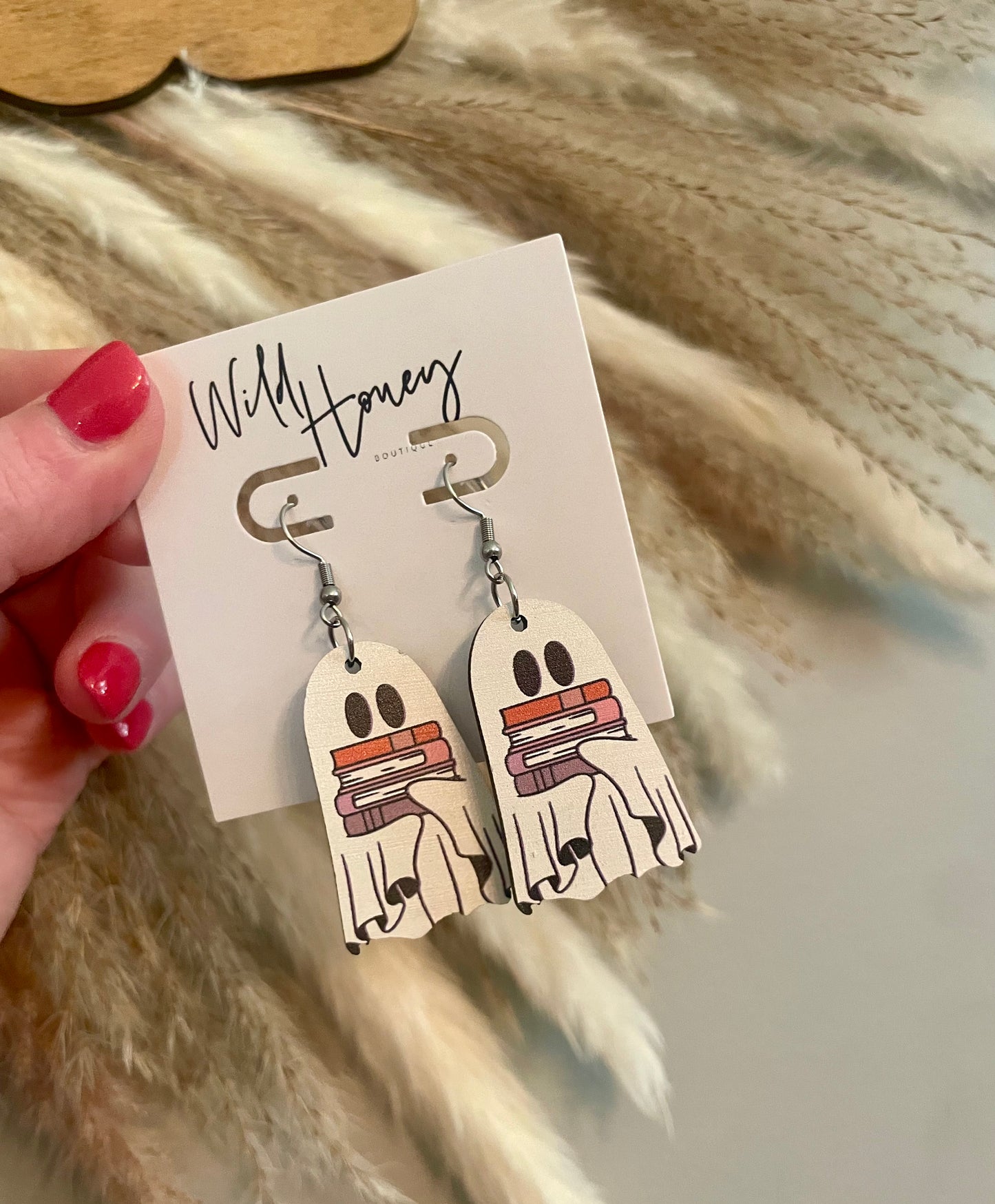 ghost + books earrings