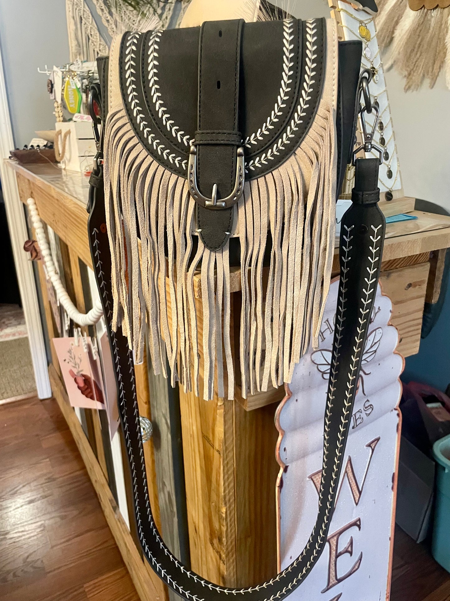 Buckle Fringe Crossbody