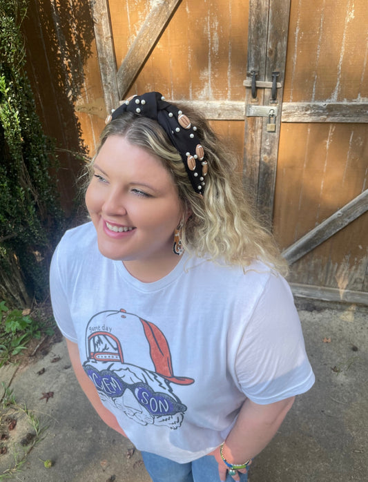 football + pearls headband