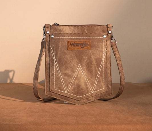 denim pocket brown wrangler crossbody