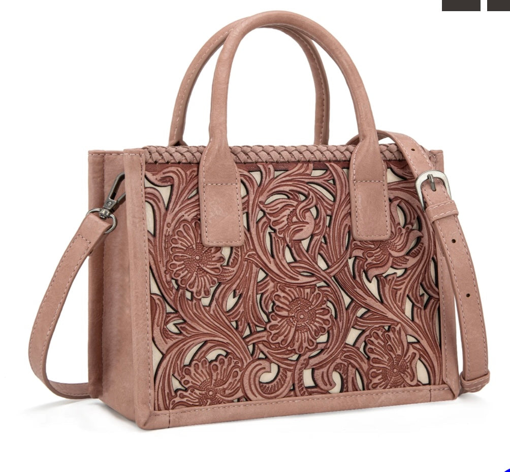 mini floral tooled tote/crossbody