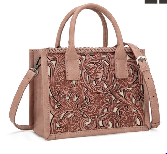 mini floral tooled tote/crossbody