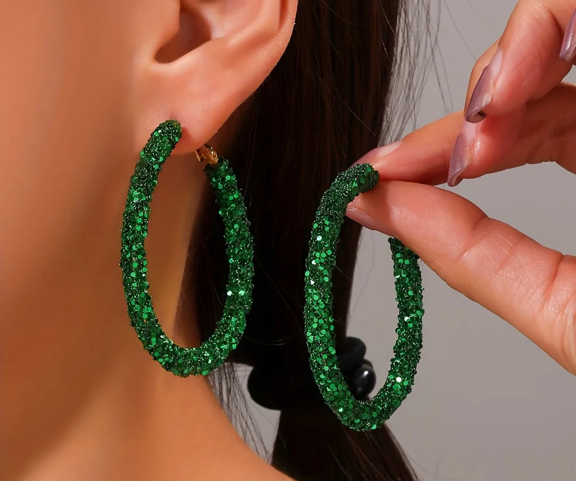 glitter green hoops